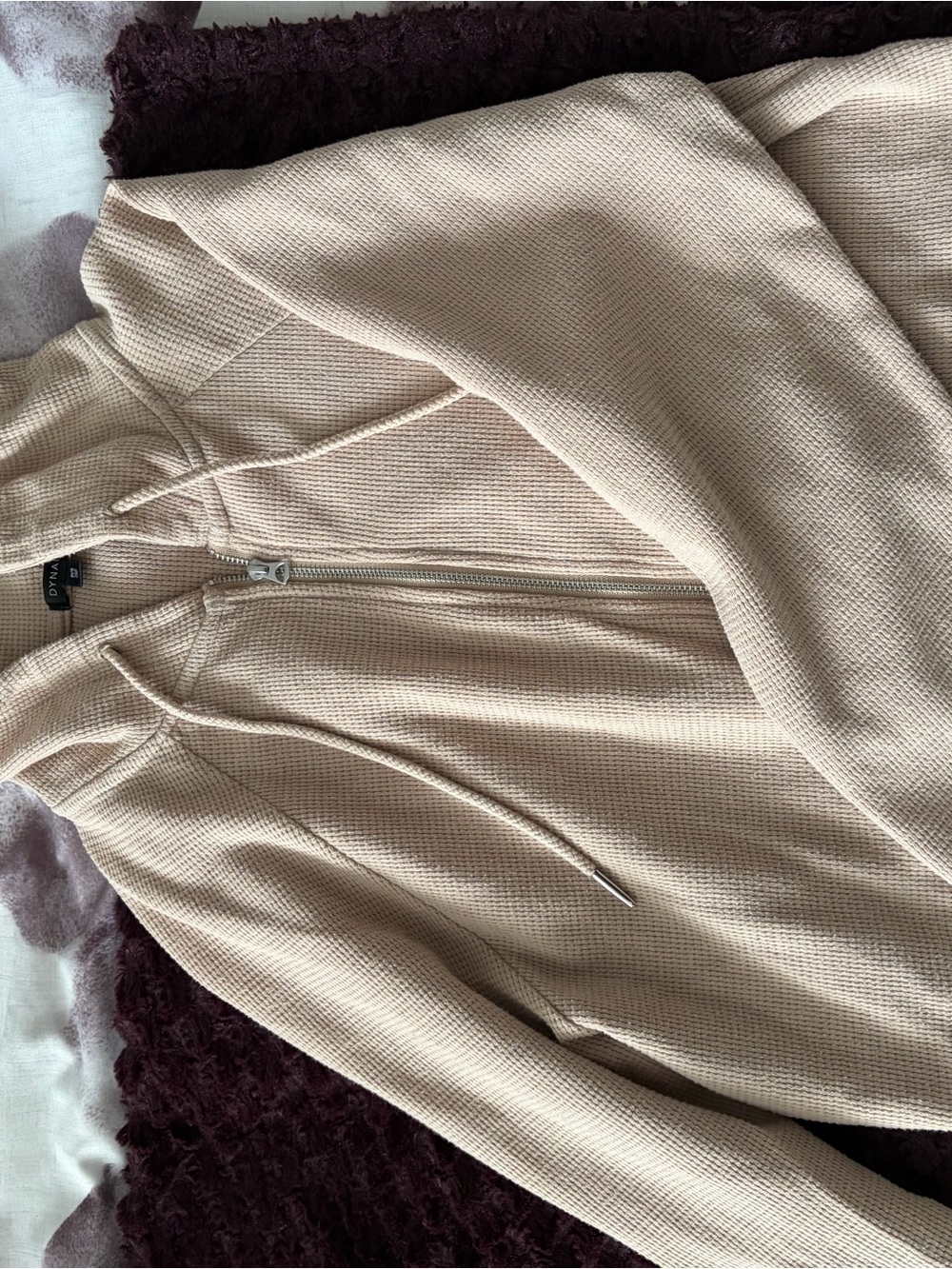 Dynamite Beige Knit Zip-Up Hoodie